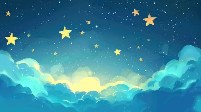 Fototapeta background with stars and clouds cartoon style