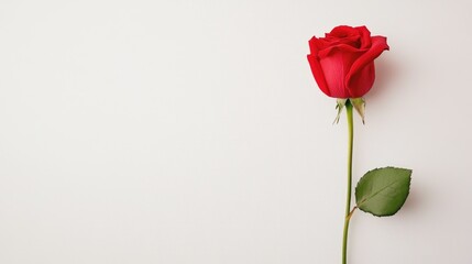Fototapeta premium Single Elegant Red Rose On Plain Background Display