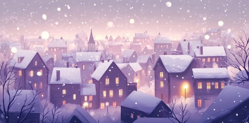 Fototapeta premium A Snow Covered Village Under a Soft Winter Sky