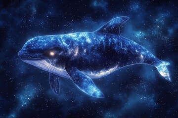Fototapeta premium ethereal ai-generated portrait of a mystical cat with glowing eyes, cosmic patterns in fur, painted in vibrant digital brushstrokes against a starlit galaxy background