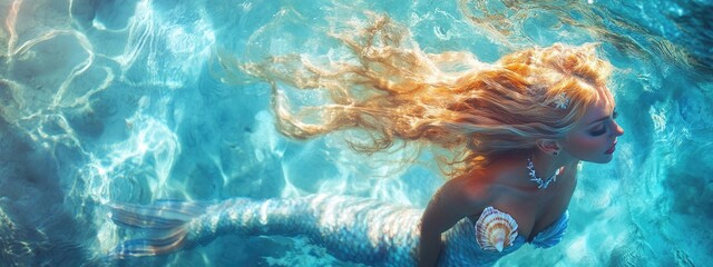 Mermaid Swimming The Sea Selective