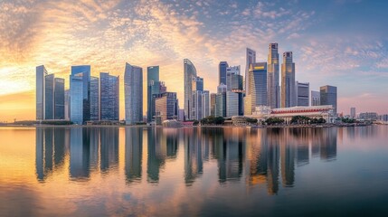 Singapore Skyline at Sunrise: A Stunning Reflection of Modern Architecture