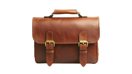 Elegant Brown Leather Briefcase with Gold Clasps and Handle for Business Professionals and Students