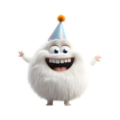Fluffy 3D Cartoon Character with Glowing Party Accessories Isolated on Transparent Background