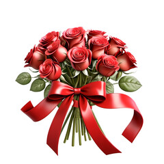 "Bouquet of Red Roses with Ribbon and Bow - Romanticism Digital Art"