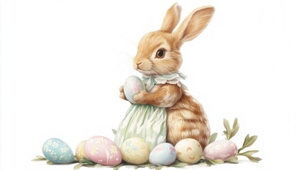 Obraz premium easter rabbit with eggs, white background