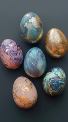  easter eggs with different colors and gold pattern 