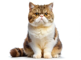 A charming Persian cat displays its striking coat with a blend of colors, sitting upright and alert