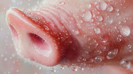 Close-up of wet pig snout with water droplets