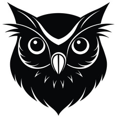 Owl Head Silhouette Vector Art Illustration and Owl Black Color Design