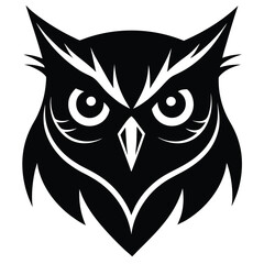 Owl Head Silhouette Vector Art Illustration and Owl Black Color Design