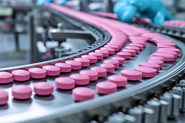 Obraz premium The medicine manufacturing process in a modern pharmaceutical facility, showcasing advanced equipment and sterile production lines