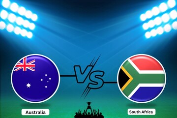Australia vs South Africa Cricket Event Poster with Trophy and Fans Cricket Event Poster with Trophy and Fans Sports Graphic with Trophy and Fans Silhouette