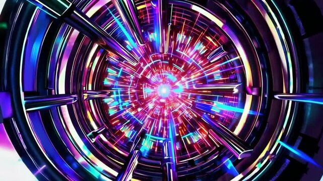 A particle accelerator visualizing subatomic particles colliding in a dramatic light show