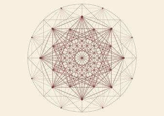 Fototapeta premium Sacred Geometry symbol, wireframe style. Geometric mystic mandala of alchemy esoteric octagon. Mystical eight pointed star outline vector divine meditative amulet isolated on vintage background