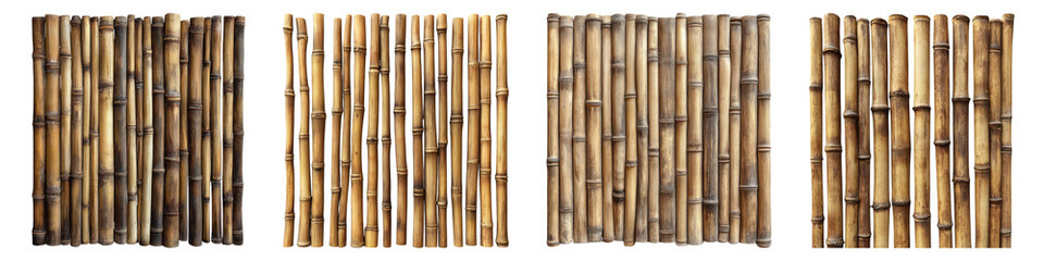 Fototapeta premium Bamboo wall paneling isolated on transparent background, PNG, Set of
