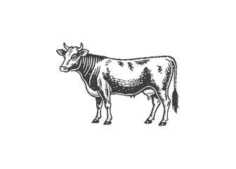 Fototapeta premium Black and White Cow Head Silhouette portrait, logo, element. editable vector stroke saddle icon on white background