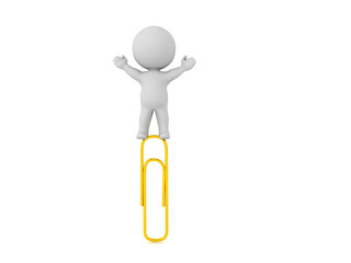 3D Character standing on gold paper clip