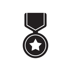 Award Medal Icon with Star Symbol in Black and White Minimalist Design
