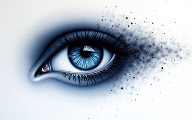Digital Rendering of a Blue Eye with Dissipating Particles