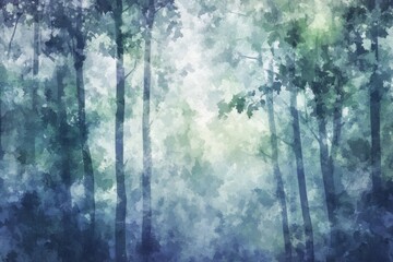 Lush Forest Watercolor Background in Cool Tones