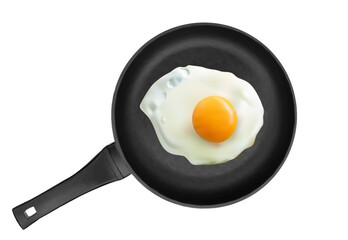 Realistic fried eggs in a frying pan. 3d fried eggs with frying pan