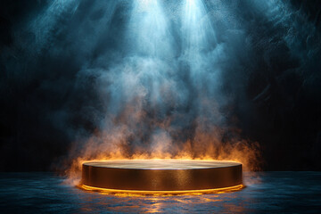 Mystical Podium and Stage with Whimsical Smoke and Light Effects for Brand Advertisement, Generative AI