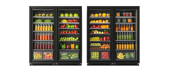 vibrant display of fresh fruits and vegetables in refrigerators