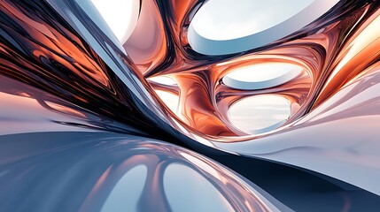 Fototapeta premium Bold futuristic glass designs featuring sleek fluid forms under cloudy stormy sky visuals