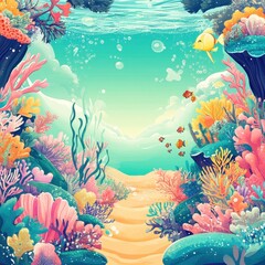 Naklejka premium Vibrant Underwater Scene With Colorful Coral Reef And Fish
