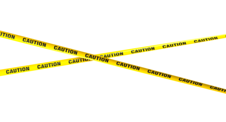 Yellow caution tape on transparent background