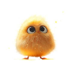 Fluffy 3D Cartoon Yellow Bird with Big Eyes Isolated on Transparent Background