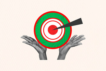 3d sketch collage image of hands show target diagram imitation statistics success aim achievement...