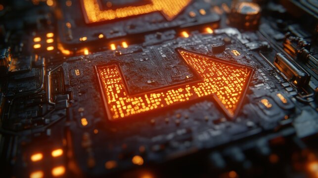 Glowing arrow circuit board tech upload