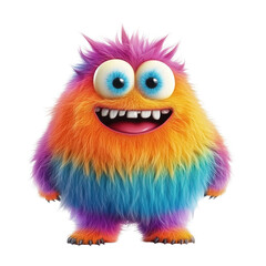 Fototapeta premium Colorful furry monster cartoon character with vibrant colors standing cheerfully on a Transparent background, Colorful Furry Monster Cartoon Character on PNG background