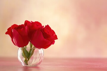 Fototapeta premium A Cozy Trio Of Roses In A Small Transparent Vase