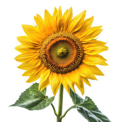 Obraz premium Vibrant sunflower with green leaves on Transparent background showcasing natures beauty and color contrast, frangipani flower isolated on white isolated on PNG background