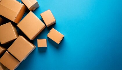 Cardboard boxes on a blue background from a top angle