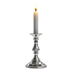 Fototapeta premium Elegant Silver Candle Holder with Lit White Candle Ornate Design Home Decor
