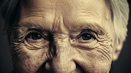 Close-up portrait of an elderly woman showcasing the beauty of aging with expressive wrinkles and a warm smile
