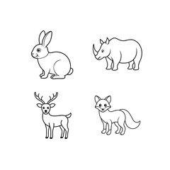  4 bundle animals line art vector Illustration
