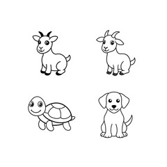 A cute wild animals line art vector set  Illustration