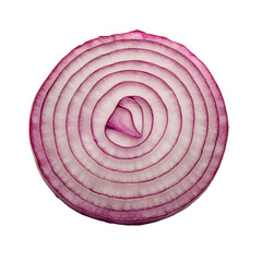 Red onion slice displayed on a clean Transparent background highlighting its vibrant colors and layered texture, Red onion slice on PNG background
