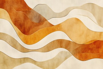 Abstract watercolor waves, beige background, autumnal palette, design element