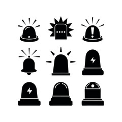 Vector Set of Black Emergency Siren Icons on a white background