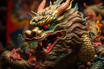 Naklejka premium Generative AI picture concept of chinese asian new year, traditional decorations customs food carnival