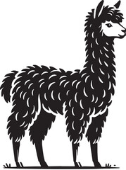 Black Color Alpaca Silhouette Vector Illustration design, Solid White Background