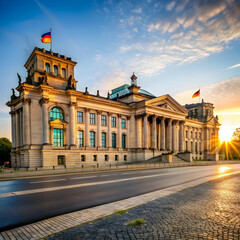 Obraz premium street view with reichtag building during the morn