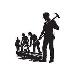 Naklejka premium Silhouette of construction workers, industrial scene, group of laborers