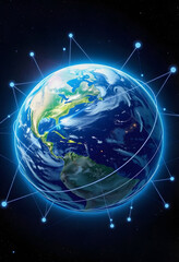 Fototapeta premium Communication network above Earth for global business and finance digital exchange. Satellite view -, flat design, with white tones